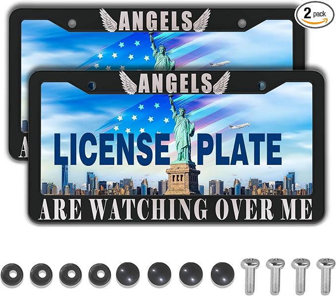 Car Plate Frames Black and White License Plate Protector Angels are Watching by Unknown