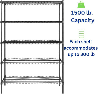 Black 5-Tier Metal Adjustable Freestanding Garage Storage Wire Shelving Unit - Image 4