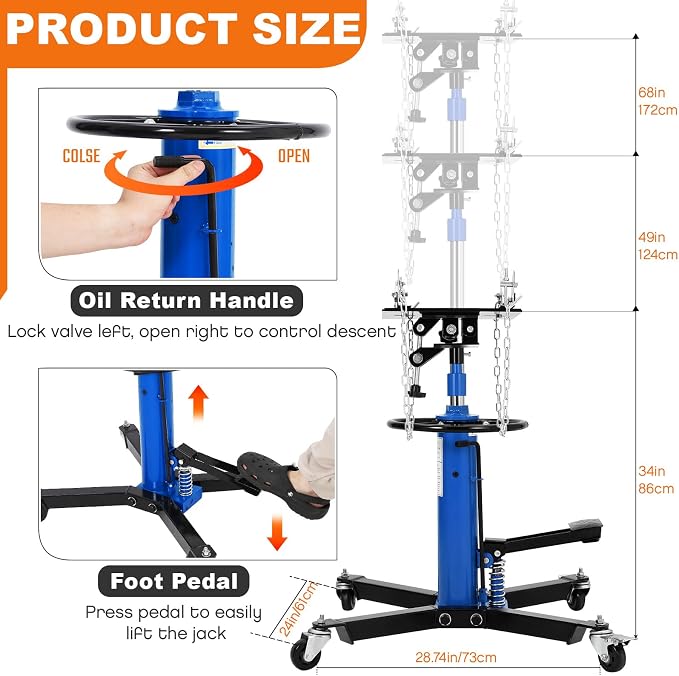 Transmission Jack, 2-Stage Hydraulic Telescopic Jacks, Lifts 34"-68", - Image 3