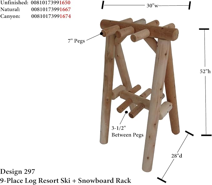 9-Place Freestanding Log Ski Rack Holder, Indoor & Outdoor Snowboard Racks - Image 2