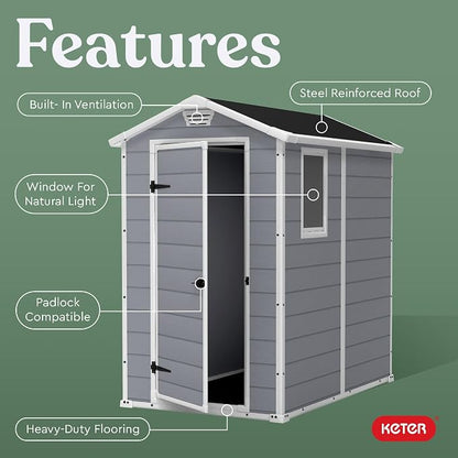 Keter Manor 4x6 Resin Outdoor Storage Shed Kit-Perfect to Store Patio Furniture - Image 3