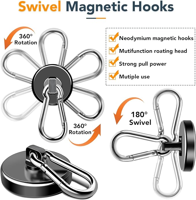 MIKEDE 6 Pack Strong Magnetic Hooks, 70LBS Pull Force Neodymium Magnetic Hooks - Image 6