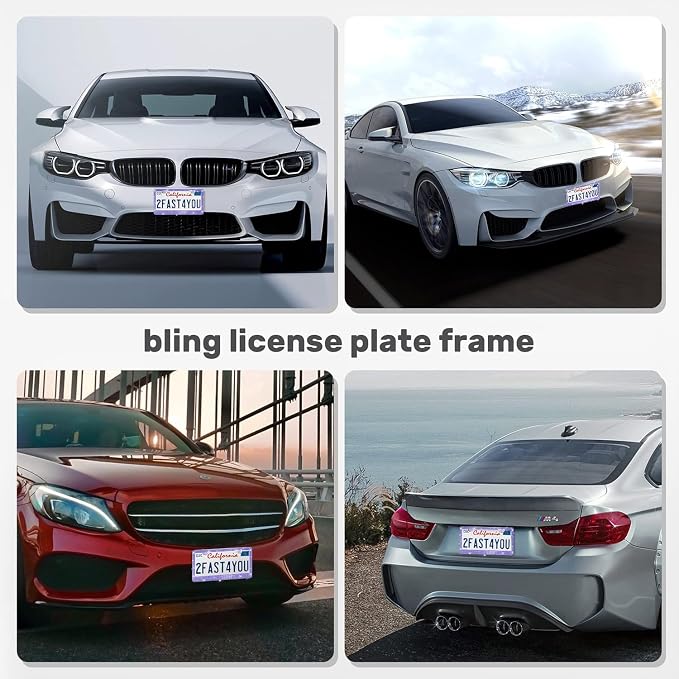 2 Pack License Plate Frames for Women, Sparkly Rhinestone Diamond Car - Image 3
