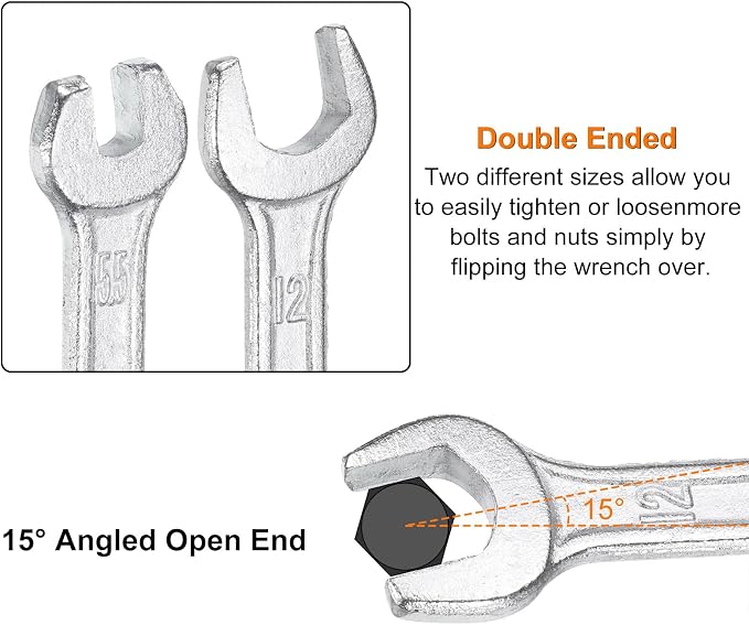 HARFINGTON 2pcs Double Open End Wrench 10mm x 15mm Metric 15 Degree Offset - Image 5