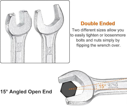 HARFINGTON 2pcs Double Open End Wrench 10mm x 15mm Metric 15 Degree Offset - Image 5