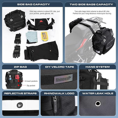 Rhinowalk Motorcycle Saddlebag Waterproof Motor Luggage Pack Quick Release - Image 4