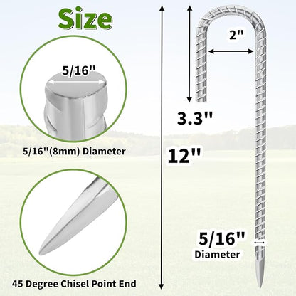 12 Inch Ground Stakes Heavy Duty J Hook 60-Pack Metal Spikes Galvanized Ground - Image 2