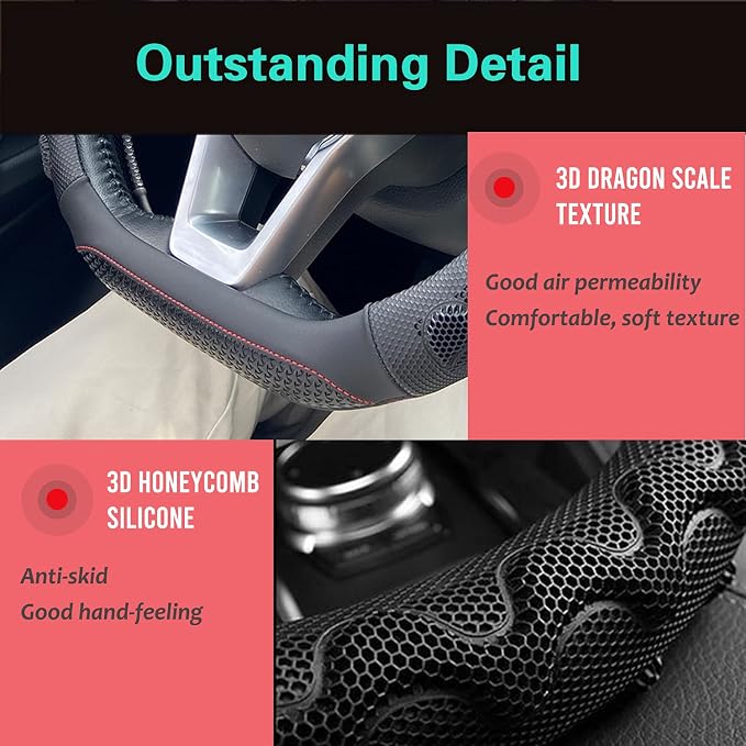 PINCTROT D Shaped 14 Inch Small Sized Steering Wheel Cover Great Grip - Image 3