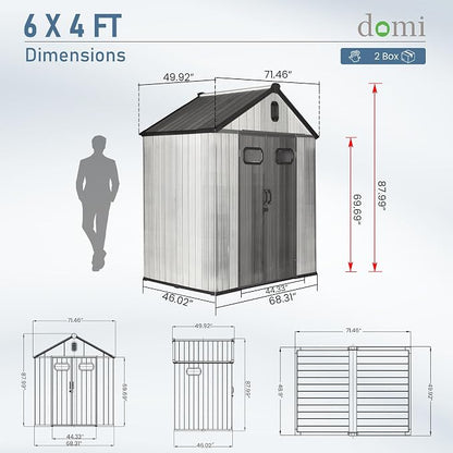 Domi 6x4 FT Outdoor Resin Storage Shed, All-Weather Double-Wall Storage Building - Image 3