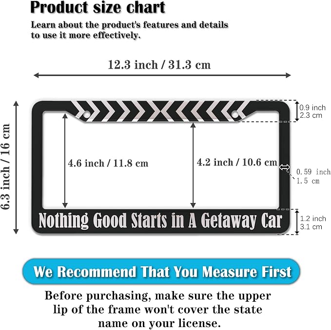 License Plate Frames Black and White Fun License Plate Frame Cover Nothing Good - Image 2