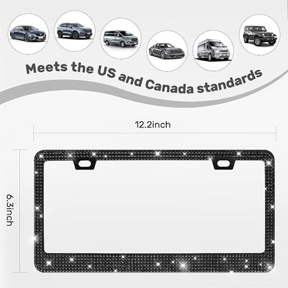 2 Pack License Plate Frames for Women, Sparkly Rhinestone Diamond Car - Image 6