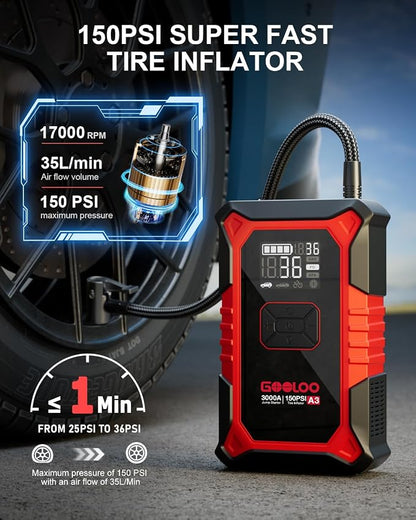 GOOLOO A3 Jump Starter with Air Compressor, 3000A Portable Car Battery Booster - Image 3