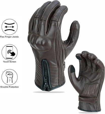 Full Finger Leather Motorcycle Gloves - Image 3