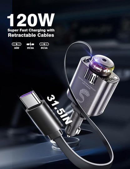 Retractable Car Charger USB C Fast Charging 120W, Car Accessories Cigarette - Image 3