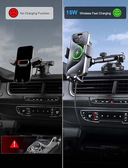 Wireless Car Charger, MOKPR 15W Fast Charging Auto Clamping Dashboard - Image 3