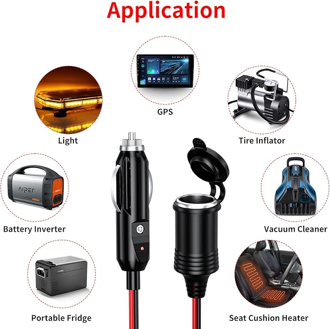 KEWIG 12/24V Car Cigarette Lighter Extension Cord - 13FT Cigarette Lighter Plug - Image 6