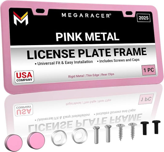 Premium Princess Pink License Plate Frame – 1 Pack, Rust-Free Stainless Steel by MegaRacer