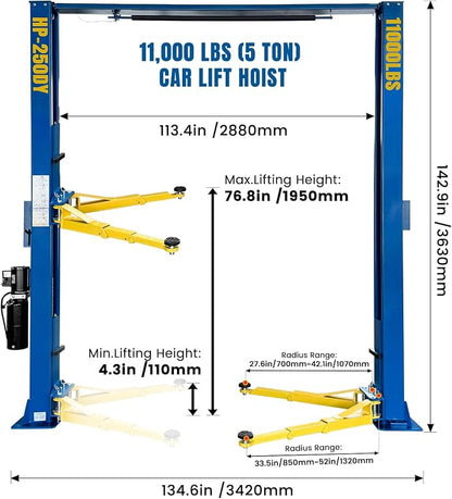 110V Two Post Car Lift 11, 000 LBS Single-Sided Unlocking Overhead Heavy Duty 2 - Image 2