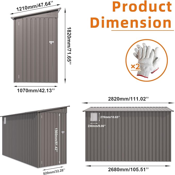4 x 9 FT Lean to Shed with Windows, Metal Sheds & Outdoor Storage with 2 Vents - Image 2