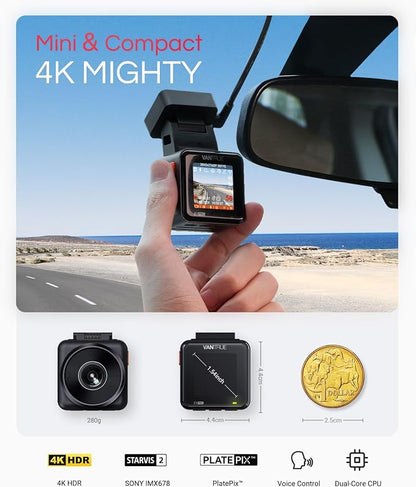 Vantrue E1 Pro 4K Mini Dash Cam Front, STARVIS 2 PlatePix HDR Night Vision Car - Image 2