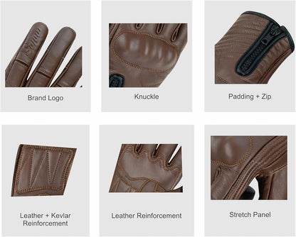 Full Finger Leather Motorcycle Gloves - Image 3