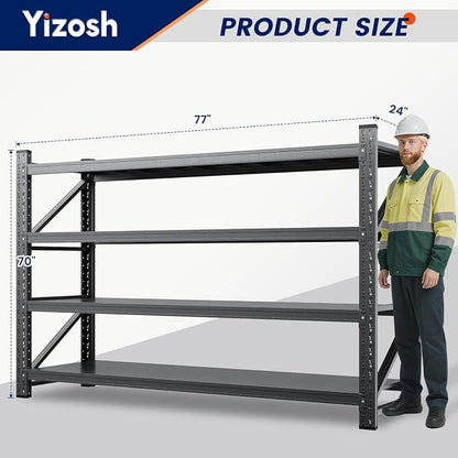 Yizosh 75" W Metal Garage Storage Shelves, 8000LBS Heavy Duty 4-Shelf - Image 2
