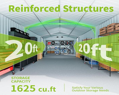 20 x 13 FT Outdoor Storage Shed, Large Metal Garden Shed - Image 4