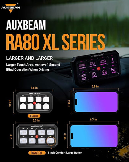 Auxbeam Switch Panel RGB 5 Inch Large 8 Gang Switch Panel RA80 XL Toggle - Image 2