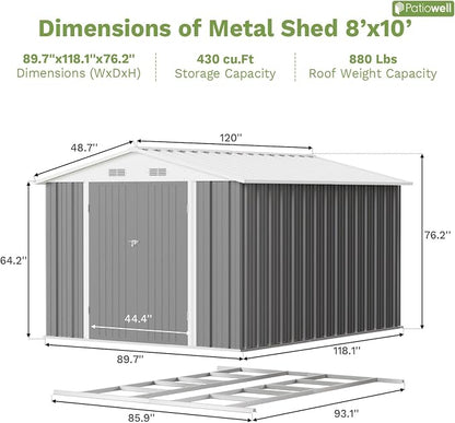 Patiowell 8x10 FT Outdoor Storage Shed - Image 4