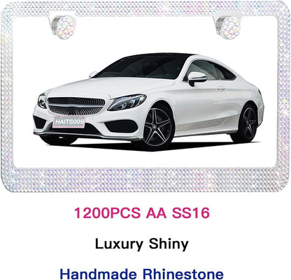 2 Pack License Plate Frames for Women, Sparkly Rhinestone Diamond Car - Image 3