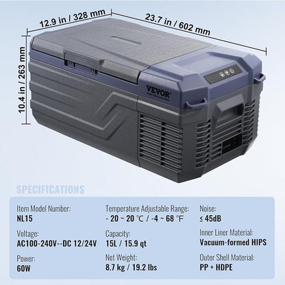 VEVOR 12 Volt Car Refrigerator Fridge, 15 L Single Zone Portable Freezer - Image 7