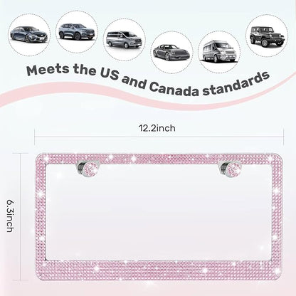2 Pack License Plate Frames for Women, Sparkly Rhinestone Diamond Car - Image 6