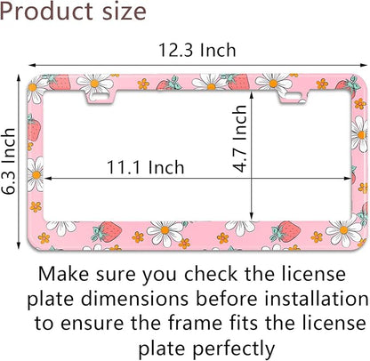 Pink Strawberry Floral License Plate Frame Stainless Steel License Plate Frames - Image 3