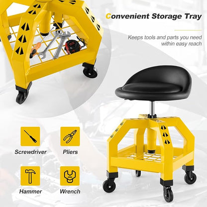 Goplus Rolling Garage Stool, 22.5”-27.5” Adjustable Mechanic Chair - Image 6