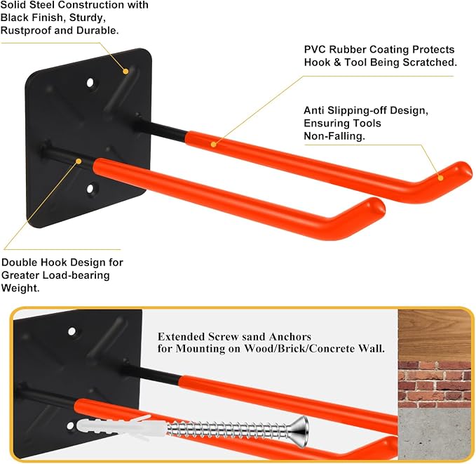 Steel Garage Storage Hooks Wall Tool Organizer, 14 Inch Garage Hook Heavy Duty - Image 3