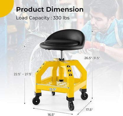 S AFSTAR Shop Stool with Wheels, Height Adjustable Garage Stool with 4 - Image 3