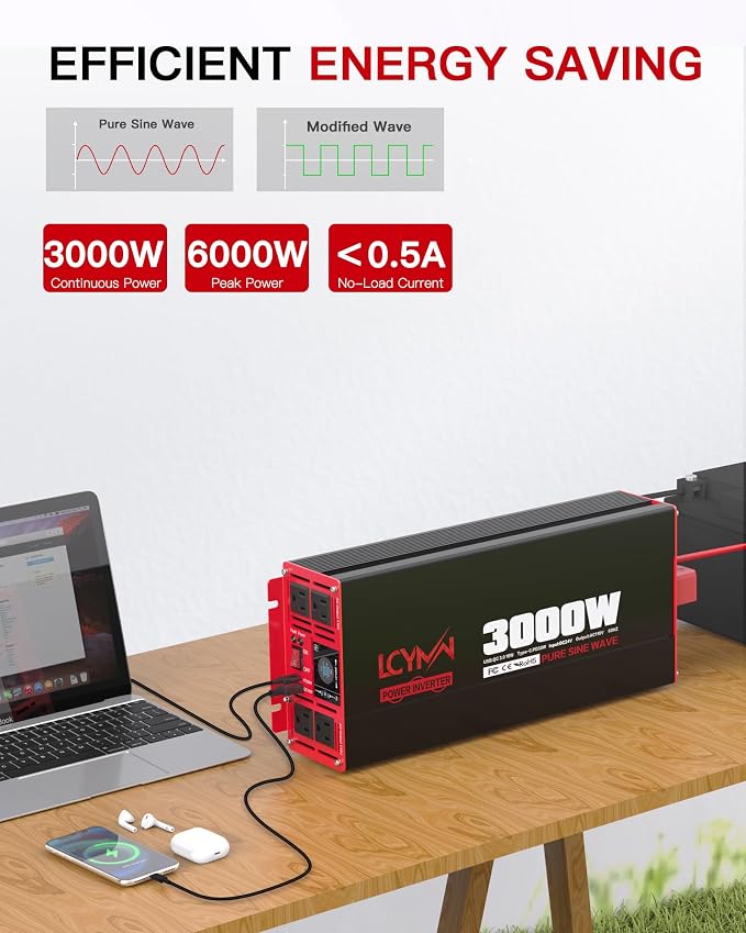 3000 Watts Pure Sine Wave Power Inverter 24V DC to 110V 120V AC Converter - Image 2