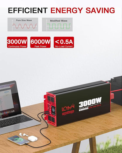 3000 Watts Pure Sine Wave Power Inverter 24V DC to 110V 120V AC Converter - Image 2