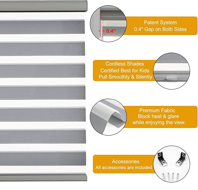 Persilux Cordless Zebra Blinds for Windows Free-Stop Dual Layer Roller Windows - Image 2