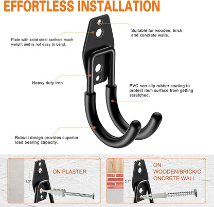 Heavy Duty Garage Hooks 6 Pack, J Shaped Hanger, Wall Mounted Storage System - Image 3