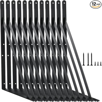 12 Pack L16 x H 10" Black Heavy Duty Shelf Brackets by MHMYDZ