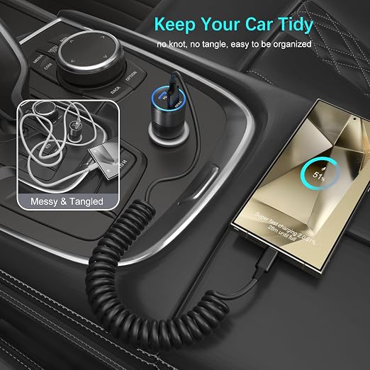 Coiled USB C Cable for Carplay 3ft, Retractable USB A to USB Type C Fast - Image 3