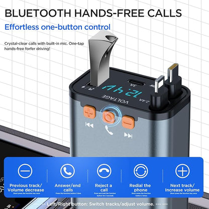Bluetooth Car Adapter, 5 in 1 Retractable Car Phone Charger - Image 2