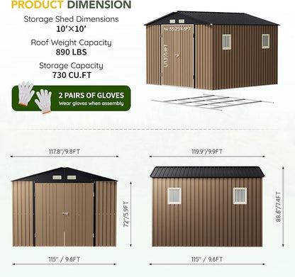 Breezz Outdoor Storage Shed 10 x 10ft. Utility Tool Shed Metal Storage Garden - Image 3