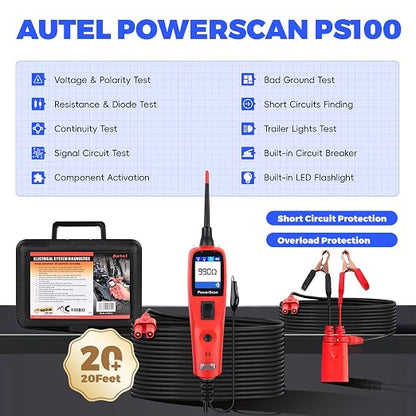 Autel PowerScan PS100 Circuit Tester, 12V 24V Automotive Electrical Tester - Image 2