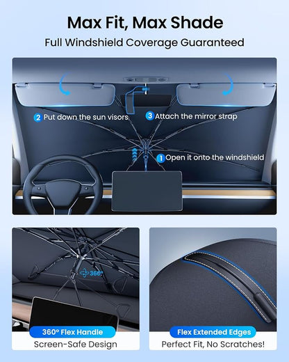 REEVAA 2025 Upgraded Car Windshield Sun Shade Umbrella Protect Interior - Image 4