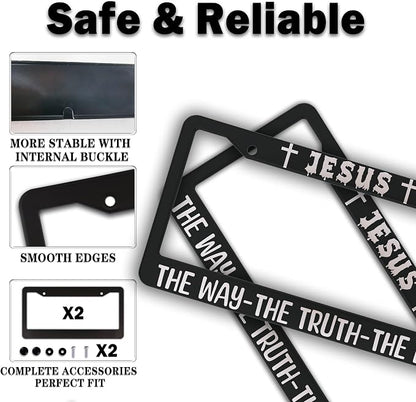 License Plate Frame Black and White Front License Plate Bracket Jesus The Way - Image 4