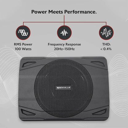Rockville SS8P 400W 8" Slim Under-Seat Active Subwoofer, High-Level Inputs - Image 2