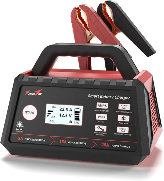 TowerTop 2/15/25 Amp Car Battery Charger, 6V/12V Fully Automatic Smart Battery by TowerTop
