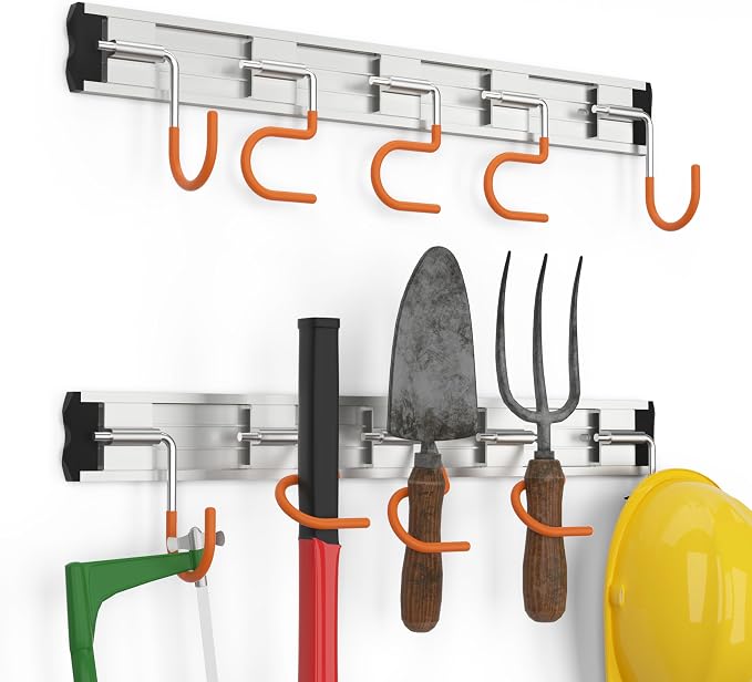 34.5'' Aluminum Alloy Garage Tool Organizer Hooks, Broom Holder Wall Mount - Image 5